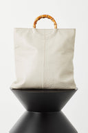 Elise Tote / Bamboo Handle Bag / Soft Grey Pebble