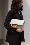 Elise Tote / Bamboo Handle Bag / Soft Grey Pebble